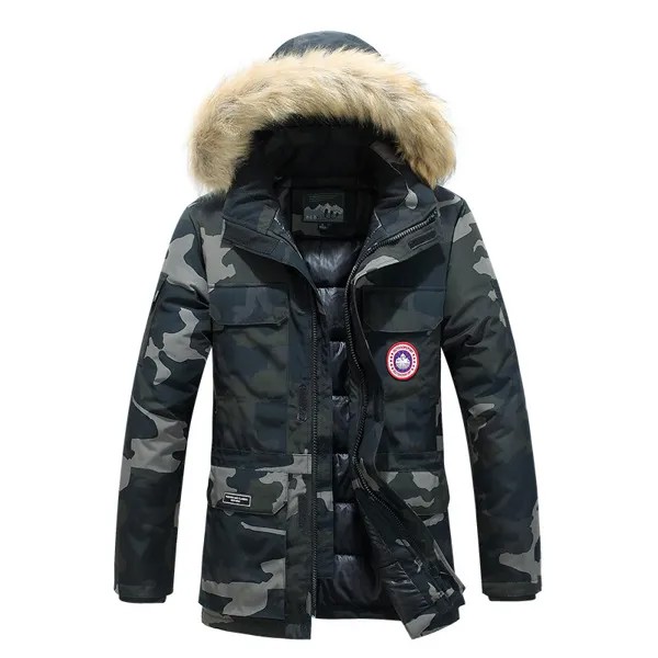 Зимняя хлопковая куртка для мужчин, модная Толстая теплая парка, уличные пальто с капюшоном, Повседневная камуфляжная куртка-бомбер, верхня...
