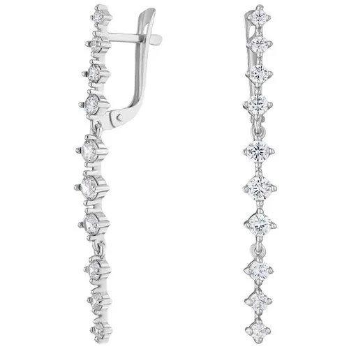 Серьги серебряные 925 пробы с фианитами, длинные подвески с камнями, ср.вес изделия 3,05 гр, арт. 2127953/9
