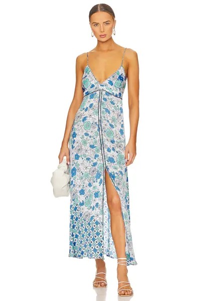 Платье Poupette St Barth Denise Long, цвет WHITE GREEN DIAGONAL BATIK