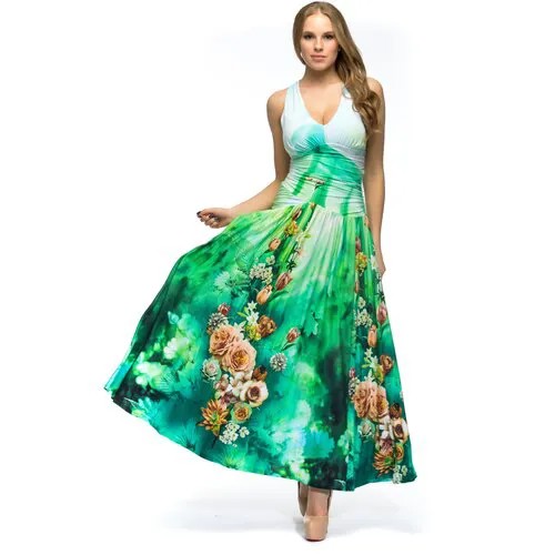 Платье Мадам Т, вискоза, повседневное, полуприлегающее, макси, размер 42, зеленый