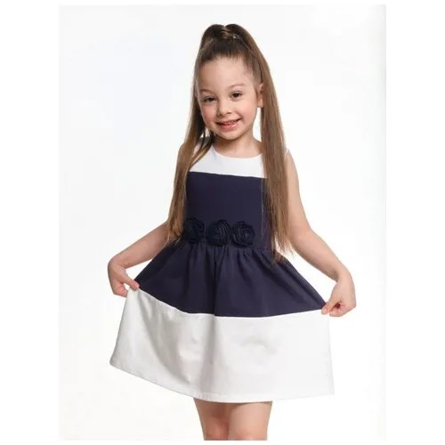 Платье Mini Maxi, хлопок, трикотаж, однотонное, размер 98, синий, белый