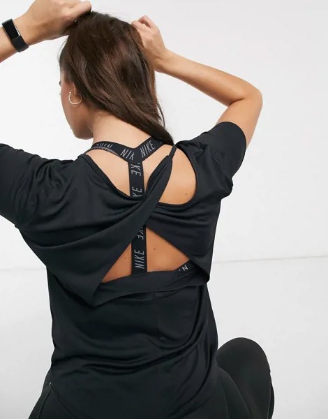 Черная футболка с перекрученной отделкой на спине Nike Running-Черный