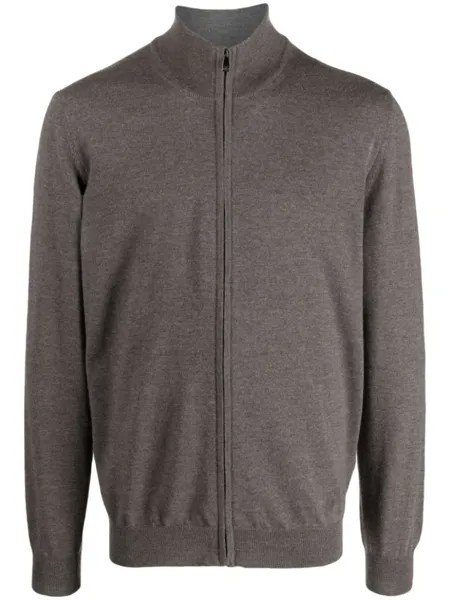 Corneliani кардиган из вирджинской шерсти с вышитым логотипом, коричневый