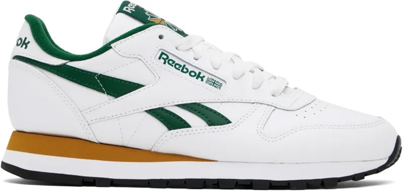 Бело-зеленые классические кожаные кеды Reebok Classics