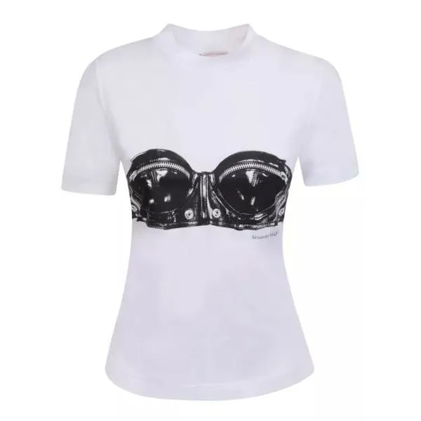 Футболка cut-out bustier print cotton t-shirt Alexander Mcqueen, белый