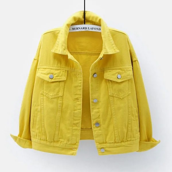Весна Новый цвет джинсовой куртки женщин Короткие корейские Loose Длинные рукава Куртка Студенческая Top