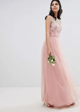 Кружевное платье макси без рукавов Chi Chi London-Розовый