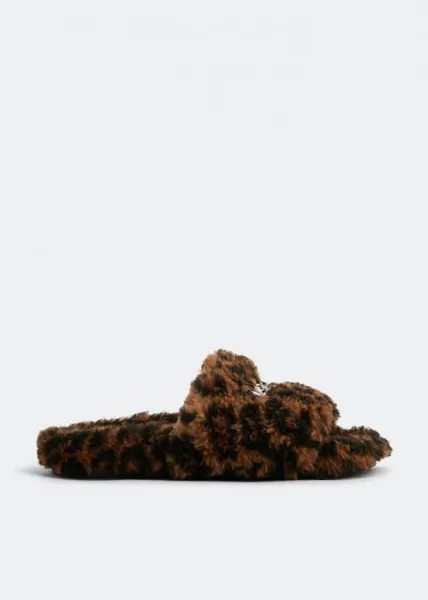 Сандалии BALENCIAGA Furry slide sandals, коричневый