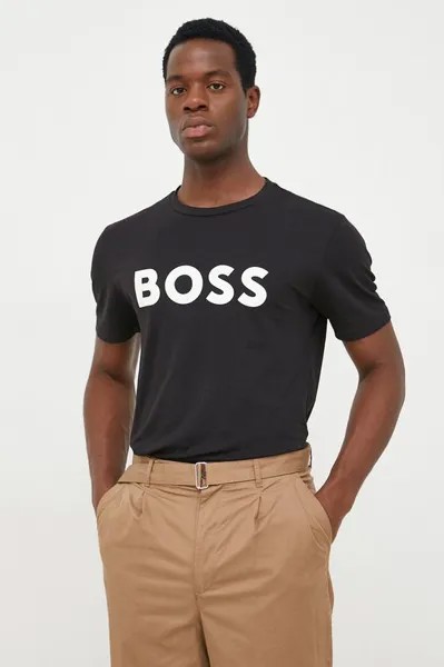 Хлопковая футболка CASUAL Boss Orange, черный