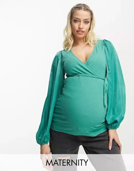 Зеленая блузка с v-образным вырезом Mamalicious Maternity Mama.licious