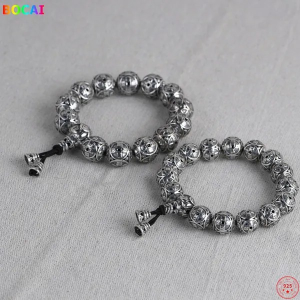 Серебряный браслет с подвесками S925 пробы, шестислойная мантра, старинные монеты, цепочка из бусин, чистый серебряный Амулет, ювелирные изделия для мужчин и женщин