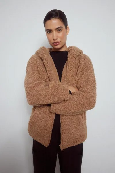 Парка из овчины с капюшоном Pedro del Hierro, бежевый
