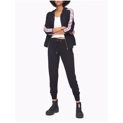 Худи Calvin Klein XS черное на молнии с бело-розовыми лого лампасами на рукавах