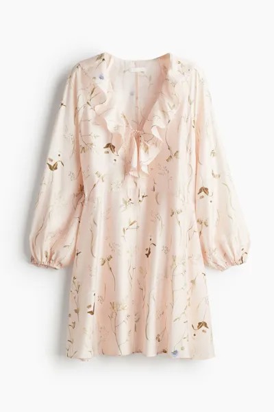 Платье H&M Flounce-Trimmed Floral, светло-розовый