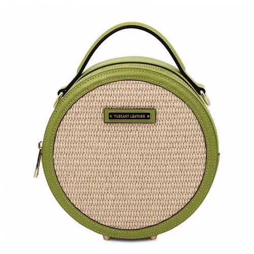 Круглая женская сумка из кожи с хлопковым плетением Tuscany Leather Thelma TL142090 зеленый