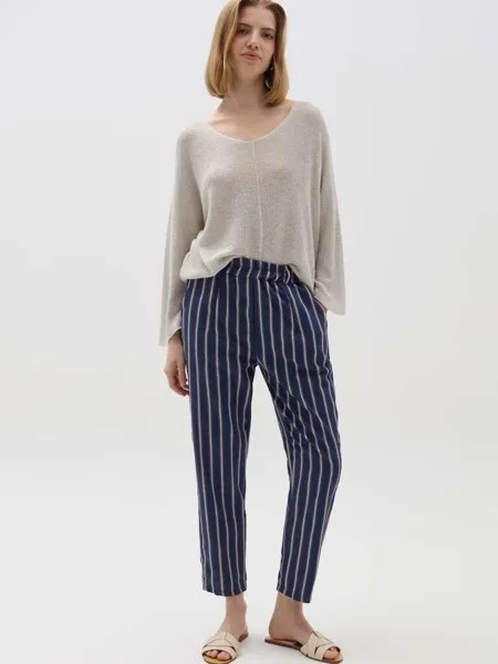 Укороченные брюки-сигареты с полосками Hybrid, цвет blue/beige