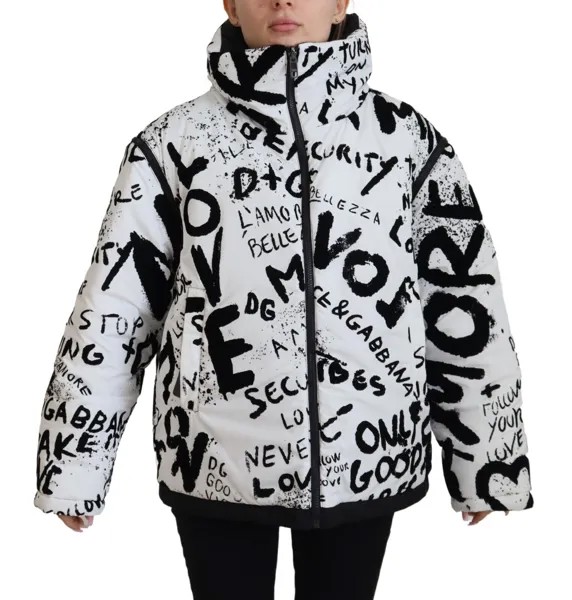 Куртка DOLCE - GABBANA Белое пальто на молнии из полиэстера с принтом IT40/US6/S 3700usd
