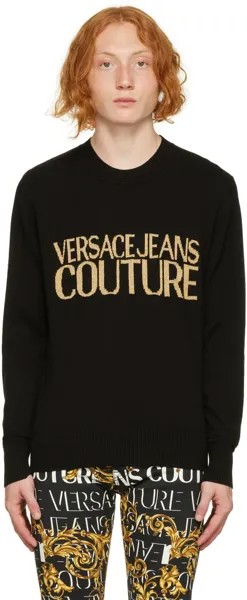 Черный жаккардовый свитер Versace Jeans Couture