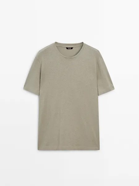 Футболка с короткими рукавами из смеси льна и хлопка Massimo Dutti, бежевый