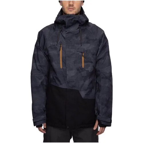 Куртка 686 Geo Insulated, силуэт прямой, карманы, регулируемый край, снегозащитная юбка, герметичные швы, внутренние карманы, несъемный капюшон, размер S, серый, черный