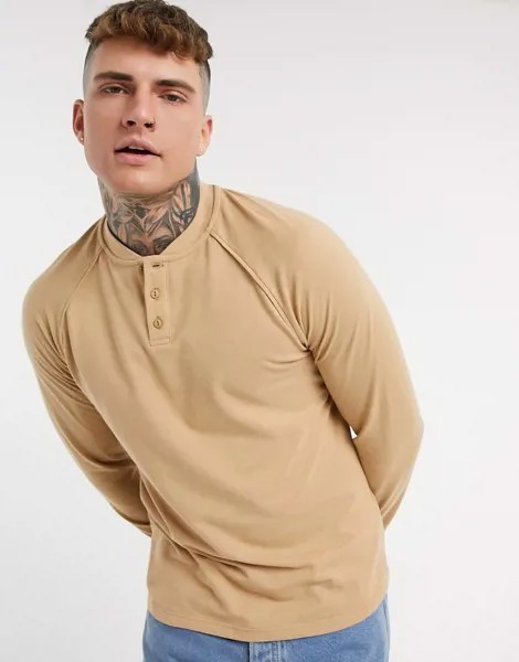 Лонгслив из пике с воротником на пуговице ASOS DESIGN-Neutral