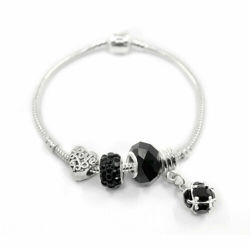 Браслет-цепочка Handinsilver ( Посеребриручку ) Браслет с шармами на основе из бижутерной стали, стекло, муранское стекло, стразы, 1 шт., размер 17 см, серебристый