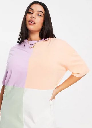Цветное платье-футболка в стиле колор блок Missguided Plus-Разноцветный