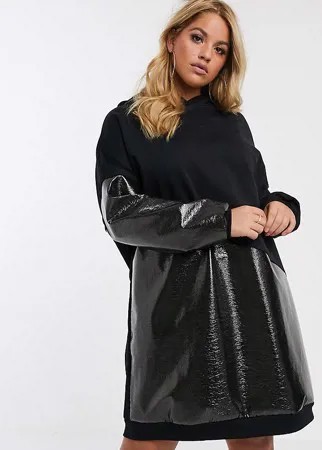 Черное платье-худи с виниловыми вставками ASOS DESIGN Curve-Черный