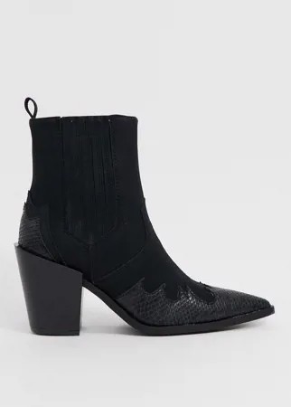 Черные ботинки на среднем каблуке в стиле вестерн Truffle Collection-Черный