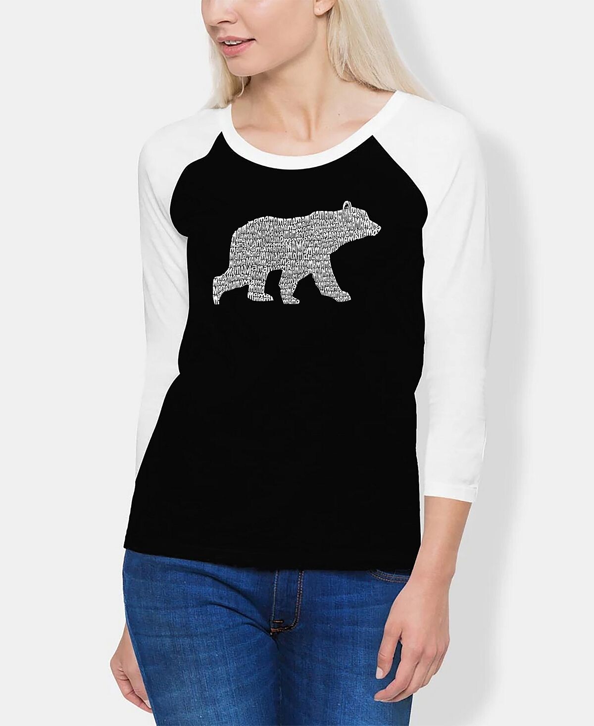 Женская футболка реглан word art mama bear LA Pop Art, черно-белый