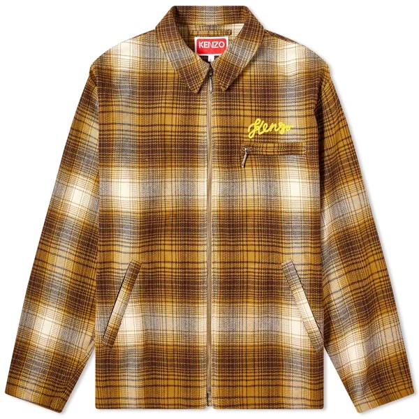 Рубашка Kenzo Checked Plaid Zip Overshirt, цвет Dark Brown