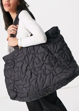 Большая черная стеганая сумка Selected Femme-Черный цвет