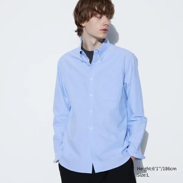 Рубашка UNIQLO Oxford прямого кроя, синий