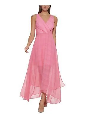 TOMMY HILFIGER Женское розовое клетчатое платье макси с высоким низом и частичной подкладкой 4