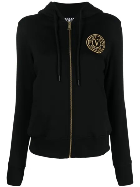 Versace Jeans Couture худи на молнии с вышитым логотипом, черный