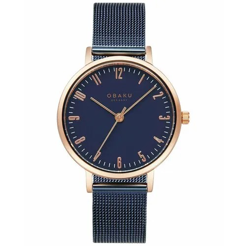 Наручные часы OBAKU Кварцевые женские часы Obaku Mesh V248LXVLML с минеральным стеклом, золотой, синий