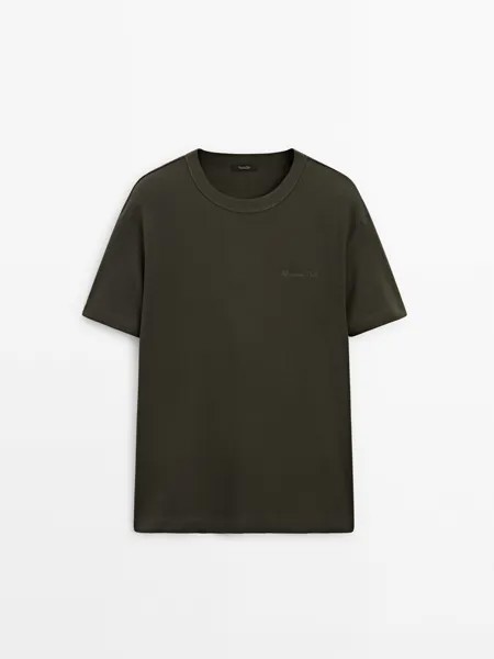Хлопковая футболка с короткими рукавами Massimo Dutti, хаки