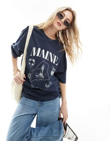Темно-синяя футболка оверсайз с рисунком и принтом «Мэн» ASOS DESIGN
