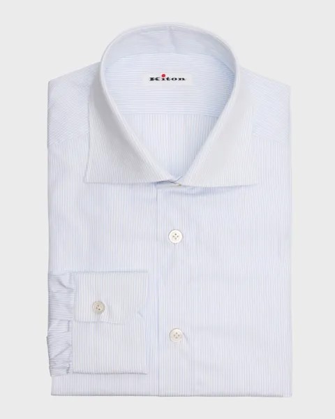 Мужская хлопковая классическая рубашка в микрополоску Kiton, цвет Blu