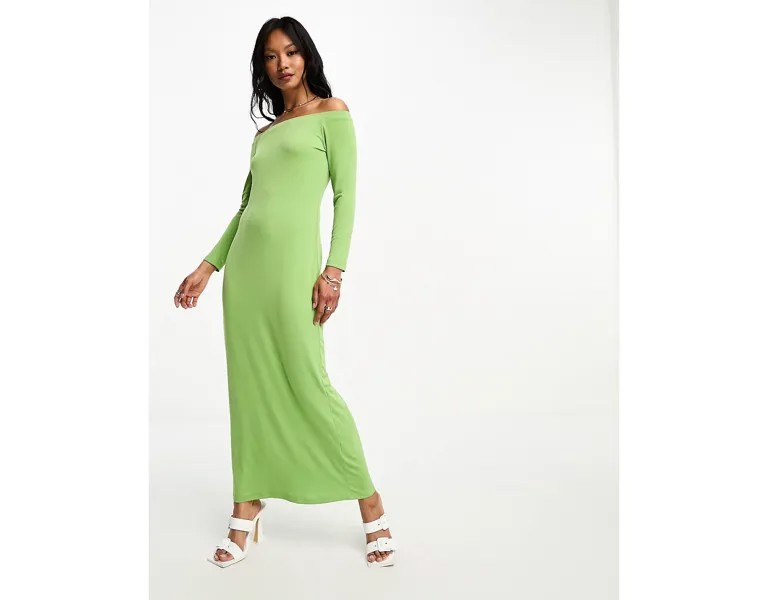 Зеленое платье миди из джерси с открытыми плечами Glamorous