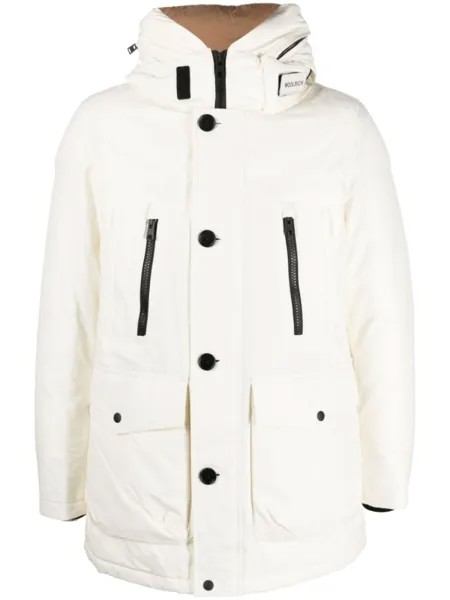 Woolrich пальто с капюшоном и логотипом, белый