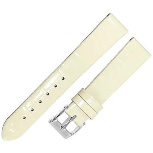 Ремешок 2020-162-142 Белый (светло- бежевый ) кожаный ремень для наручных часов из натуральной кожи 16 х14 мм М лаковый
