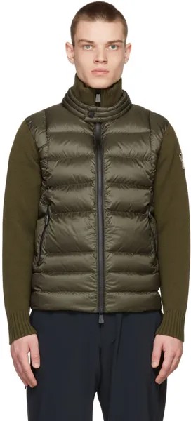 Зеленый пуховик из трикотажа Moncler Grenoble