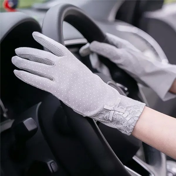 Новая мода Хлопковые перчатки Нескользящие дышащие женские перчатки Пятно Лето Тонкая защита от ультрафиолетового излучения Солнцезащитные перчатки для вождения перчатки