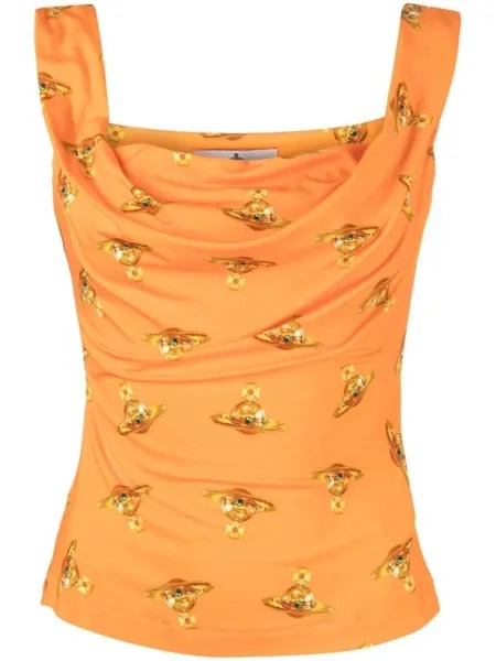 Vivienne Westwood топ с драпировкой и логотипом, оранжевый