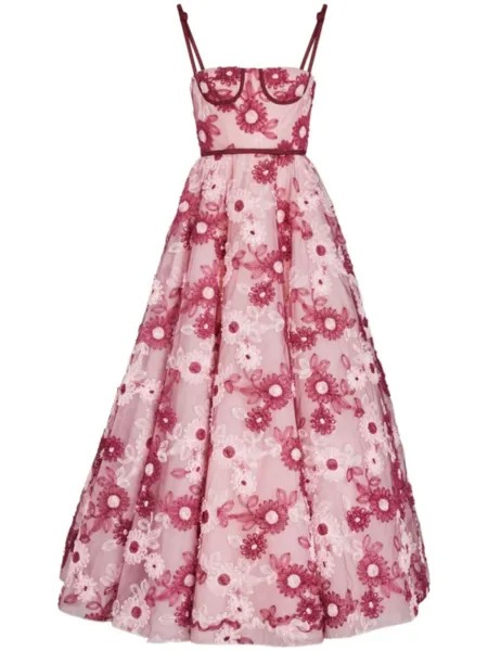 Giambattista Valli платье макси с принтом Ribbon Bouquet, розовый