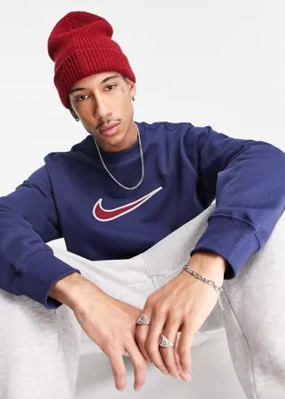 Темно-синий свитшот из плотного материала с логотипом-галочкой Nike Retro-Красный