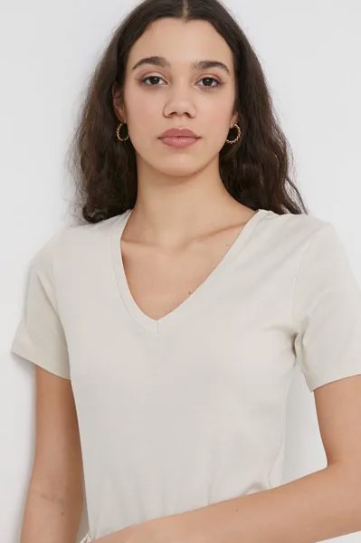 Хлопковая футболка United Colors of Benetton, бежевый