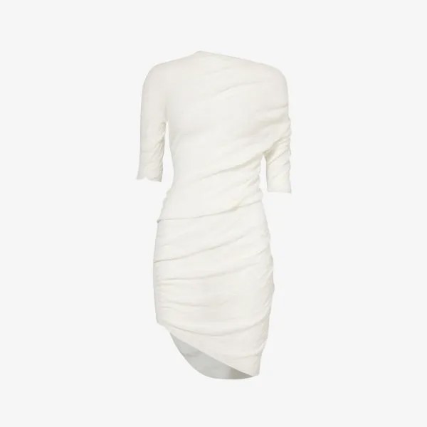 Платье мини из смесового хлопка с ажурным воротником и высоким воротником Issey Miyake, белый