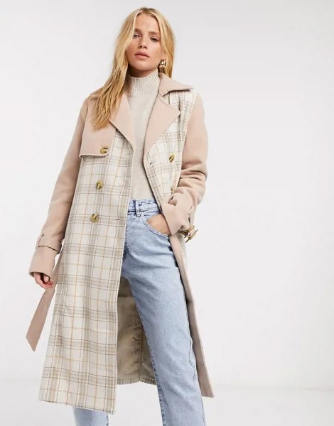 Тренч в клетку Fashion Union-Многоцветный